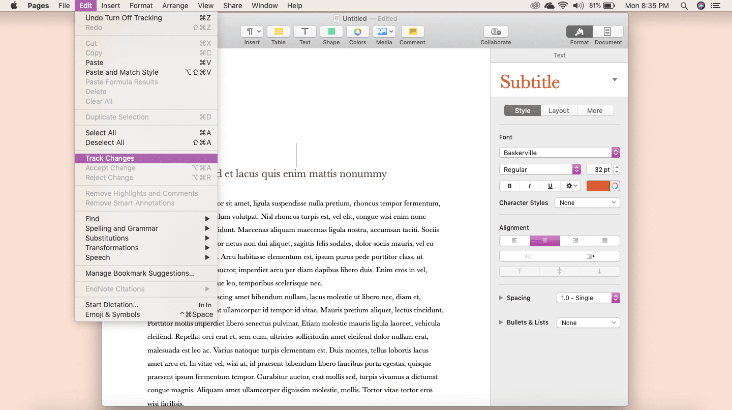 pages for mac document name